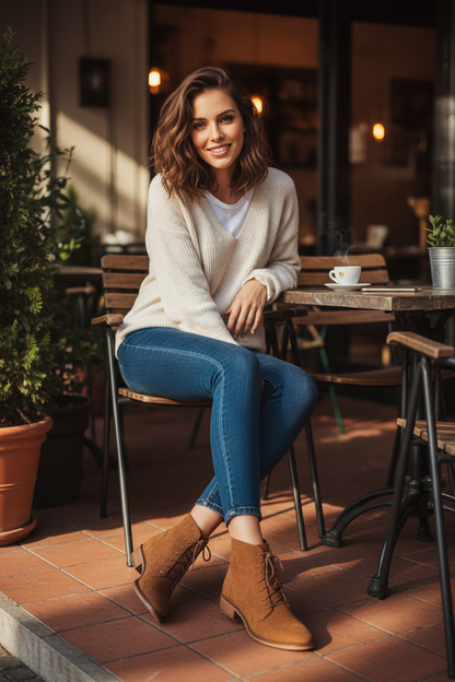 Bottes brunes courtes lacets café