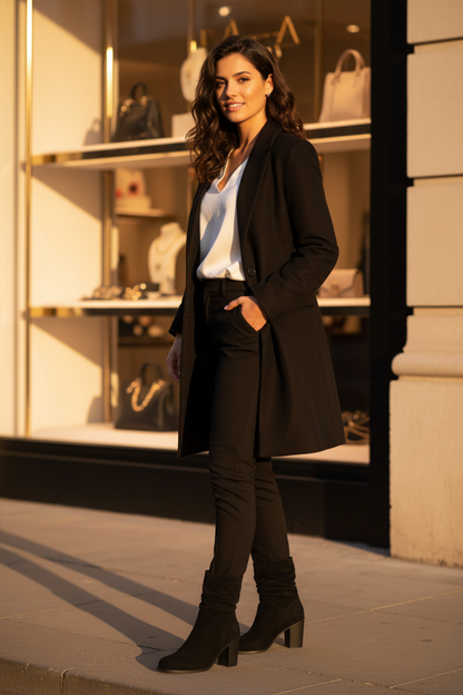 Bottes noires vitrine boutique