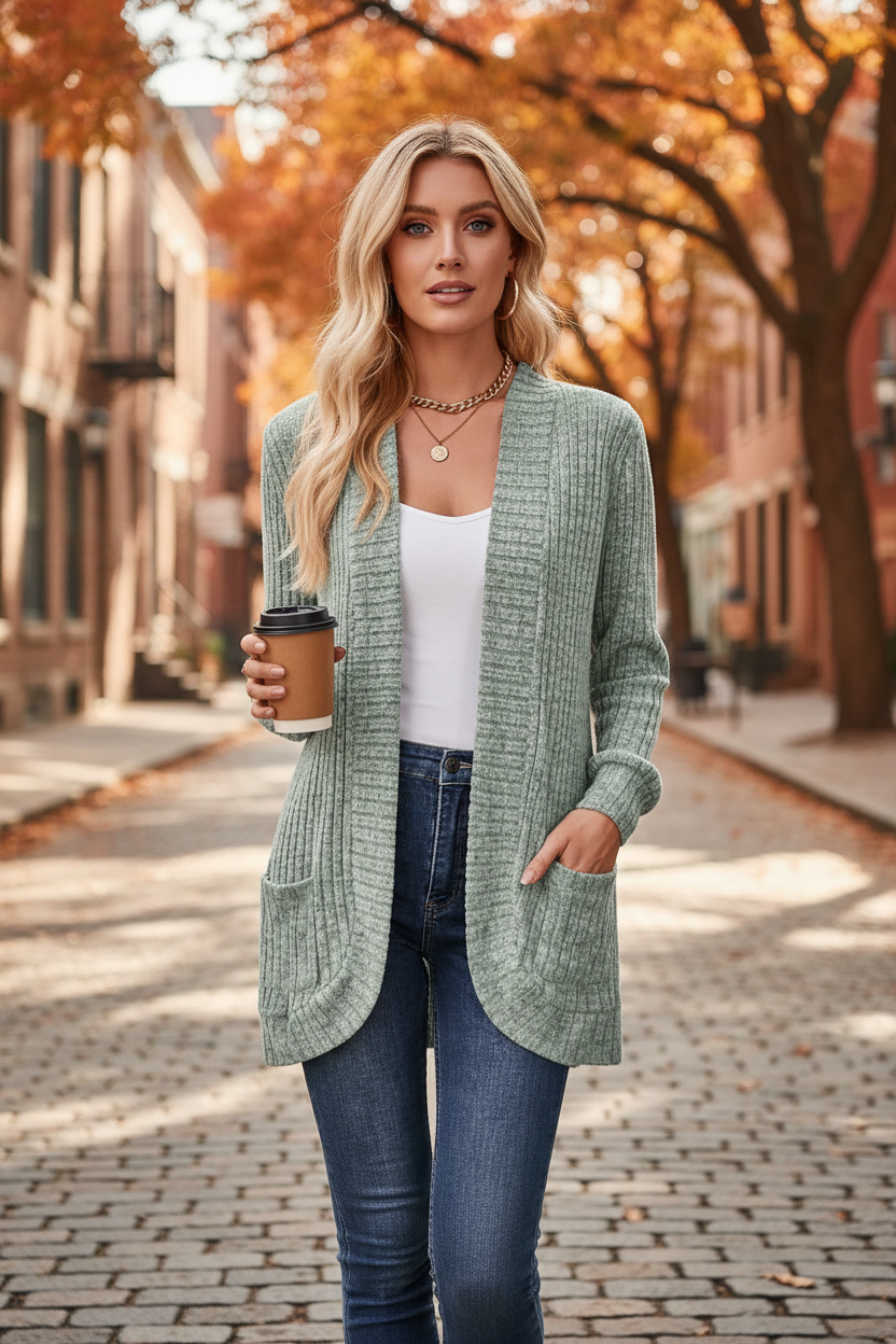 Cardigan gris-vert