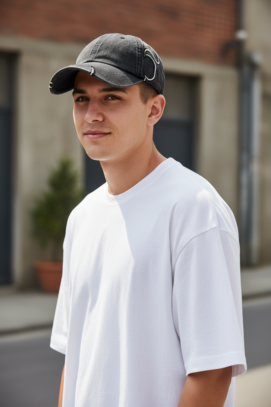 Casquette flammes blanches denim noir