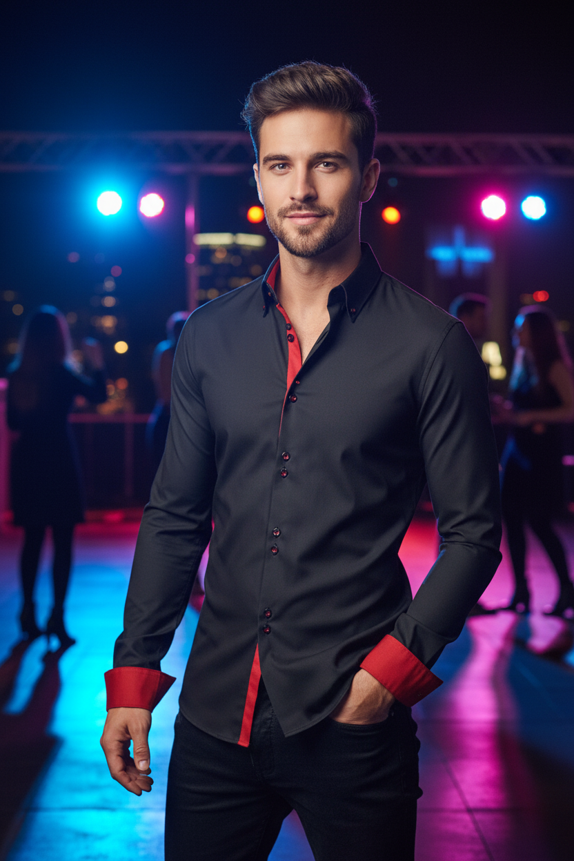 Chemise noire rouge festif