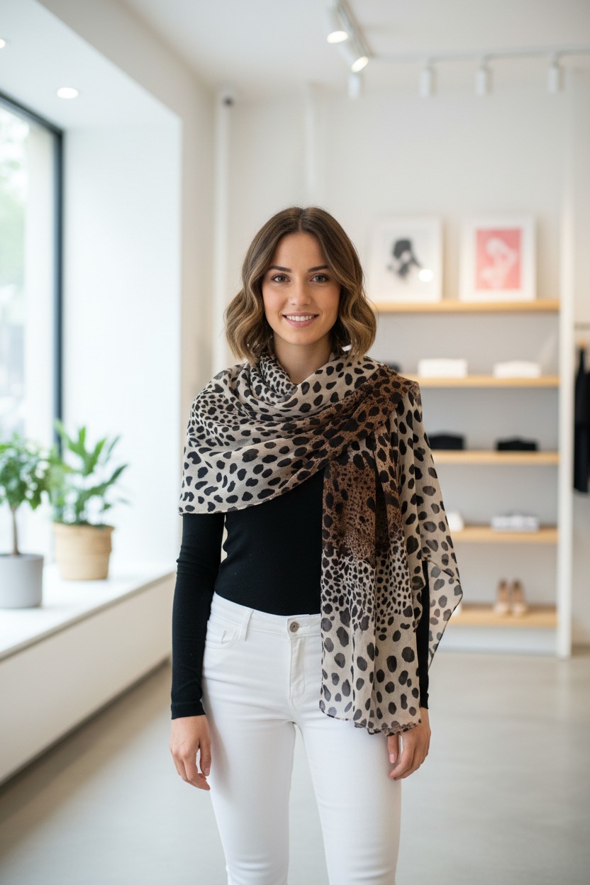 Foulard léopard beige châle