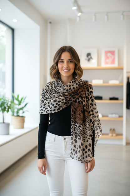Foulard léopard beige châle