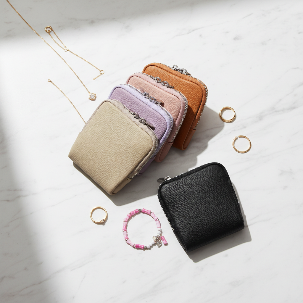 Pochettes bijoux flat lay marbre