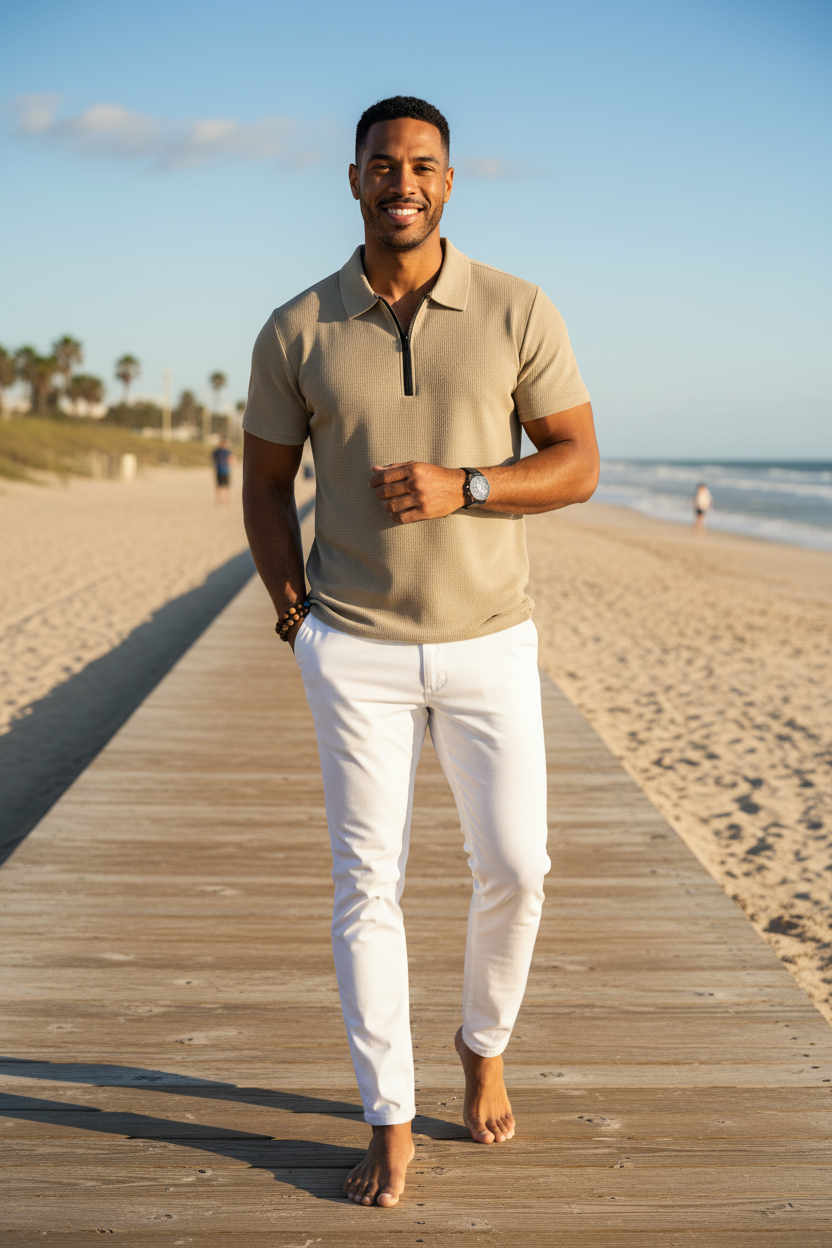 Polo zip khaki bord de mer