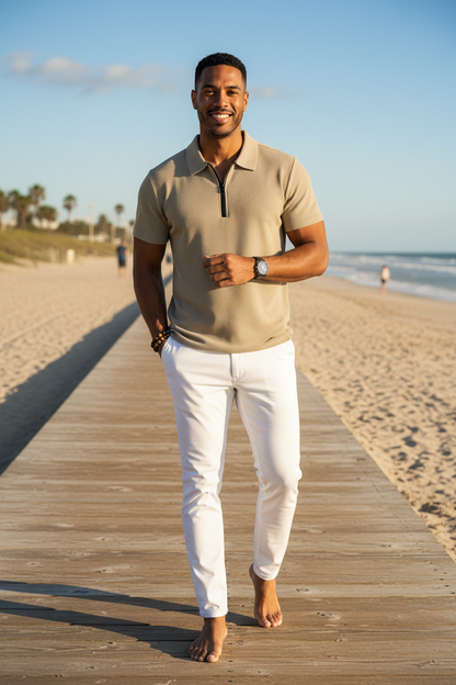 Polo zip khaki bord de mer