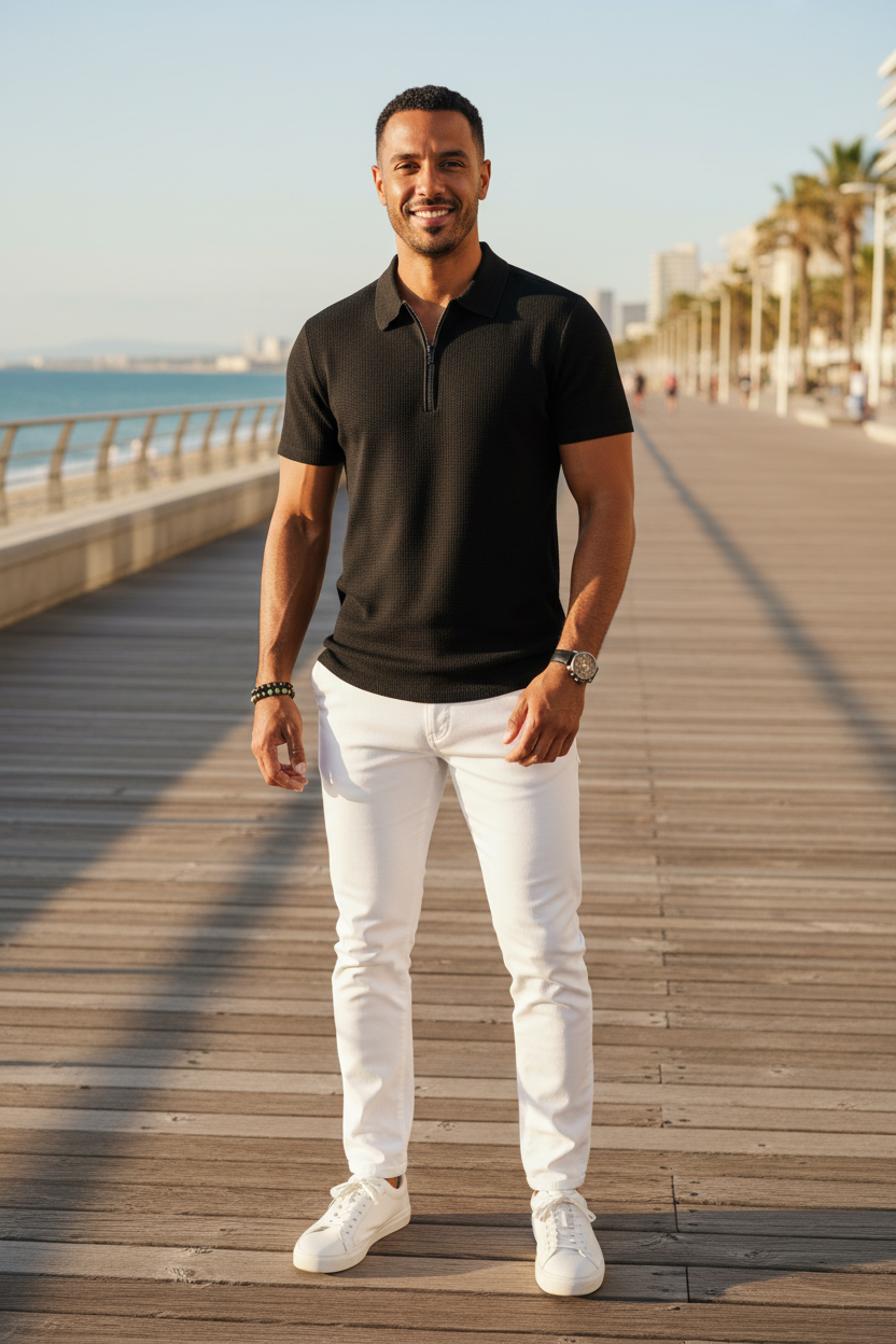 Polo zip noir bord de mer