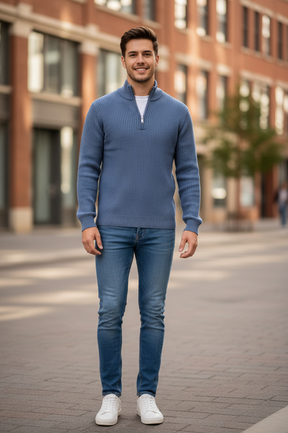 Pull bleu cadet quarter-zip