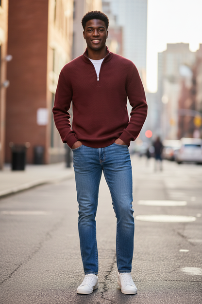 Pull bordeaux quarter-zip
